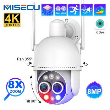 MISECU UHD 8MP4K PTZ 8-Кратный Гибридный Зум 2.8 мм 12 мм Двухобъективная Беспроводная IP-Камера Human Detect Wifi Камера Цветного Ночного Видения ONVIF
