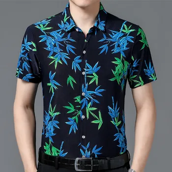 Повседневные рубашки из 80% шелка в гавайском стиле, мужские рубашки с коротким рукавом с обеих сторон, Пляжная летняя одежда с цветочным рисунком китайской нации 2023 г.