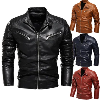 Зимняя Черная кожаная куртка 2023, мужская теплая мотоциклетная куртка с меховой подкладкой, Тонкая Уличная мода, Черное байкерское пальто с плиссированным дизайном на молнии