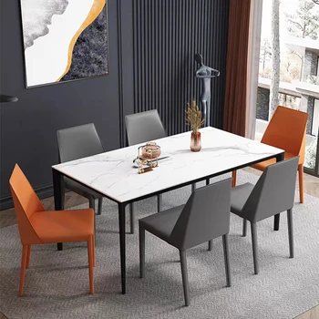 Кухонный стол из белого мрамора и мягкого стула в стиле Северной Европы, минималистичный Маленький Плоский прямоугольный обеденный стол на 6 мест