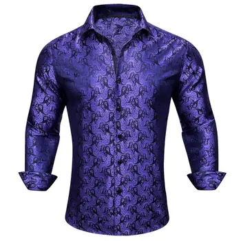 Дизайнерские рубашки для мужчин, шелковые, с длинным рукавом, фиолетово-синие, Новинка, Приталенные блузки, однобортные повседневные топы Barry Wang