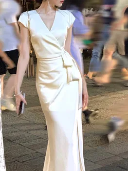 Летнее модное Элегантное атласное шелковистое платье с открытой спиной, женские длинные Сексуальные плиссированные платья для вечеринок и отпуска, Шикарный винтаж в стиле бохо