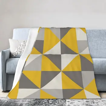 Плед с треугольным рисунком в желто-сером стиле в стиле ретро, одеяла, Мягкое покрывало, теплое плюшевое одеяло для пикника, путешествия, домашнего дивана.