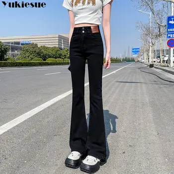 Женские винтажные удобные расклешенные джинсы в английском стиле Женские брюки High Street из денима с высокой талией Тренд 2023 года для поездок на работу