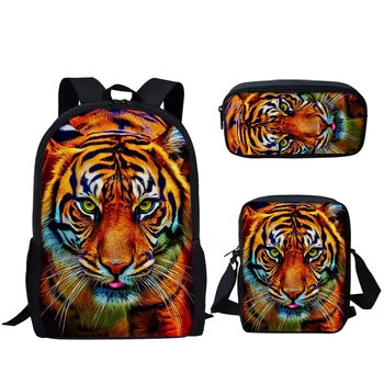 Школьный набор из 3 предметов с рисунком тигра и животных для мальчиков и девочек-подростков, школьная сумка для студентов, сумка для ланча, сумка для карандашей, повседневный рюкзак