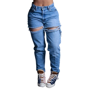 Сексуальные рваные джинсы, женская мода, свободные повседневные широкие джинсовые брюки с высокой талией, брюки 2023, осень и зима, новое поступление