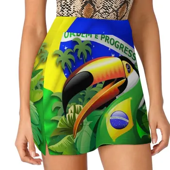 Toco Toucan на флаге Бразилии, светонепроницаемая брючная юбка, женские юбки, мини-юбка, роскошная дизайнерская одежда для женщин.
