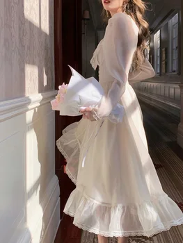 Элегантное женское платье с длинным рукавом, уличная одежда, платье во французском стиле, винтажное Сказочное платье с квадратным воротником 2023, новое весенне-летнее платье