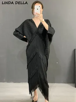 LINDA DELLA Летнее модное Дизайнерское Черное Элегантное вечернее платье Для женщин с рукавом 