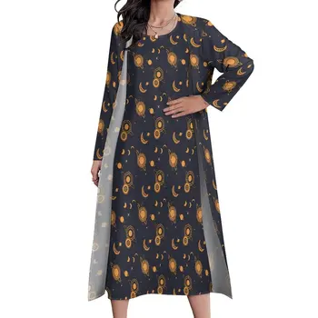 Платье Sun Moon с принтом Galaxy, вечернее макси-платье, уличная мода, богемные длинные платья, осеннее платье-двойка, большие размеры 4XL 5XL
