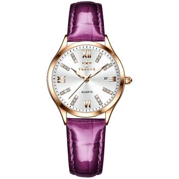 Женские часы TRSOYE фиолетового цвета с водонепроницаемым кожаным ремешком reloj mujer с подвеской