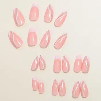 Гелевые накладные ногти с мгновенной адгезией, сверкающие накладные ногти с блестками, Набор для маникюра с блестящим гелем для женщин, розово-белый на несколько дней