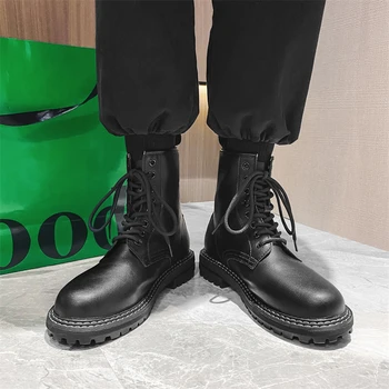 Классические мужские черные армейские ботинки, уличные мотоциклетные ботинки, женские винтажные ботинки на шнуровке с круглым носком, повседневные хлопковые ботильоны