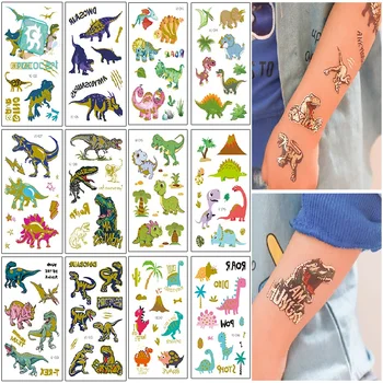 Наклейка с татуировкой динозавра и Единорога, детская Временная Бронзирующая Татуировка, наклейки для тела, Татуировка для детей, Милая татуировка, детская татуировка