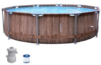надземный бассейн с круглым стеклопластиковым каркасом премиум-класса x 30 дюймов с деревянным рисунком и аксессуарами