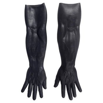 Изготовленные на заказ перчатки из искусственного силикона для рук темного оттенка кожи С мускулистыми руками, реалистичные мужские рукава-мачо на Хэллоуин для мужчин
