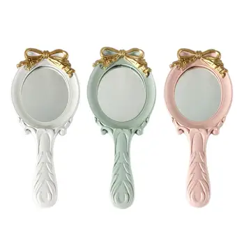 Винтажное ручное зеркало в европейском стиле Princess для женщин и девочек, косметический инструмент для макияжа овальной формы с противоскользящей ручкой