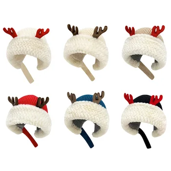 Рождественская шапочка с оленьими рогами для маленьких детей, мягкие Милые вязаные шапки, зимние хлопковые теплые шапки для рождественской вечеринки, уличная одежда, аксессуар для одежды
