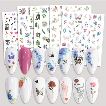 123Design Наклейки с водной наклейкой для ногтей из цветочной фольги, слайдер с цветочным рисунком Лаванды, Маникюр, нейл-арт, Красочные Клейкие наклейки-обертки
