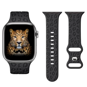Ремешок для Apple Watch Band 45 мм 41 мм 44 мм 40 мм 42 мм 38 мм 49 мм силиконовый браслет с леопардовой гравировкой iwatch series 7 se 3 6 8 ultra