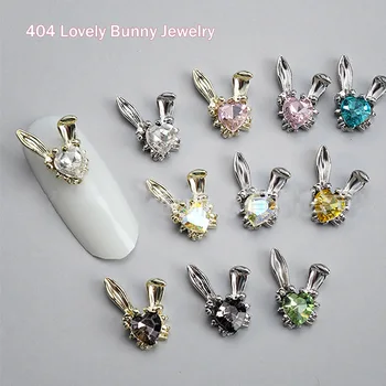 -Прекрасный Кролик-Кристаллы с заячьими ушками, украшения для ногтей, Kiyomi, Винтажные металлические Сердечки, Бриллианты, подвески в виде кролика, УФ-гель, украшающий 404art