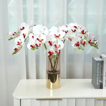 27 дюймов Шелковая бабочка Орхидея Букет искусственных цветов Поддельные цветы Фаленопсис с настоящим прикосновением Для украшения дома Свадебной вечеринки