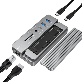 ACASIS 10 В 1 Док-станция USB-C 3.2 концентратор 10 Гбит/с С M.2 NVME И SSD-накопителем SATA -Совместимый PD мощностью 100 Вт Для ПК