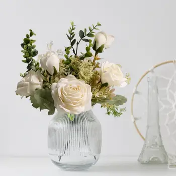 Украшение из цветов розы Декор стола Цветы в пасторальном стиле Шелковая цветочная композиция Декор из белых роз для спальни комнаты для дома