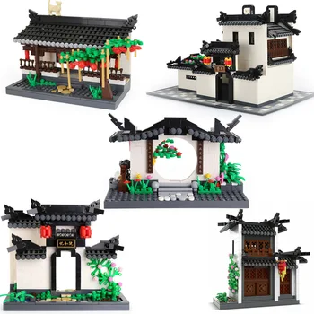 Известный китайский классический строительный блок архитектуры Хуэйчжоу, Коллекция игрушек из строительного кирпича в китайском стиле Хуэй, Сборка модели