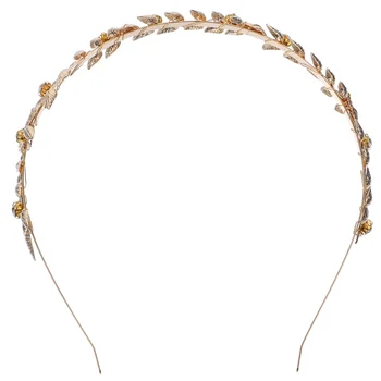 Свадебная повязка на голову с золотым листом, головной убор, корона для волос со стразами, украшение для невесты, цветочницы (золотой)